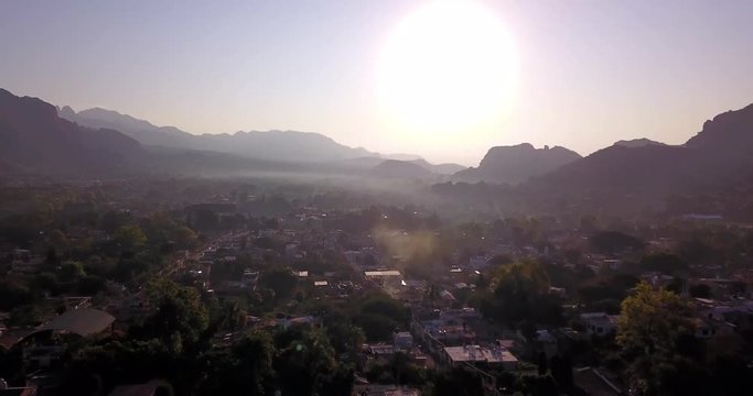 Mexican Town of Tepoztl&aacute;n from the top by drone in the moring.