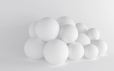 White spheres on a white background. 3d render