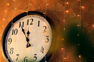 Countdown to midnight. Retro style clock counting last moments before Christmas or New Year  - Image