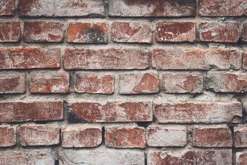 Old red brick wall in rustic style. Cement wall, grunge texture. Brown backdrop wallpaper. Rough vintage cracked brickwork. Textured backgrounds. Concrete, stone background, pattern.