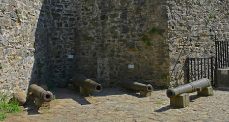 Nineteenth century bronze Ottoman cannons in the grounds of the 15th century Rumeli Hisari fort in the Sariyer district of Istanbul, Turkey