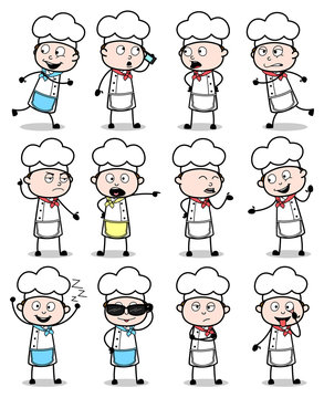 Different Cartoon Chef Poses - Set of Concepts Vector illustrations