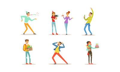 People at Party Collection, Men and Women Celebrating Holiday Vector Illustration