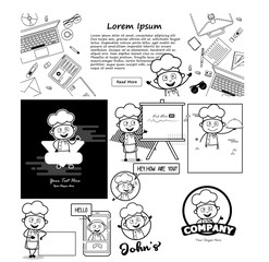 Fototapeta na wymiar Retro Cartoon Chef with Templates - Set of Concepts Vector illustrations