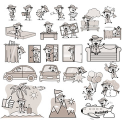 Comic Vintage Detective Agent Character - Set of Concepts Vector illustrations