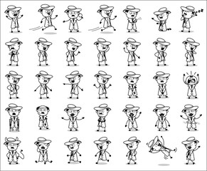 Drawing Art of Detective Agent Poses - Set of Concepts Vector illustrations