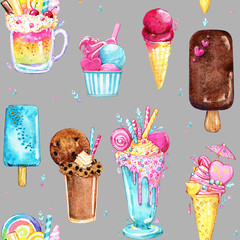 Cocktail Ice cream pattern tasty watercolor seamless