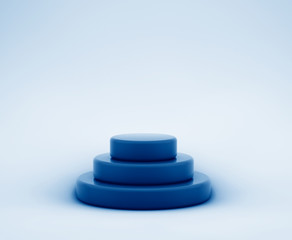 3D rendering of empty round stage pyramid toned in trendy Classic Blue color of the Year 2020