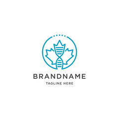 Maple leaf and DNA helix logo design template vector illustration