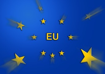 illustration of European Union Flag with moving stars that complete the circle of stars