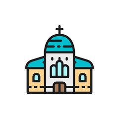 Church, cathedral flat color line icon. Isolated on white background