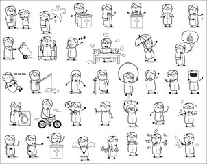 Drawing Art of Priest Monk - Set of Concepts Vector illustrations