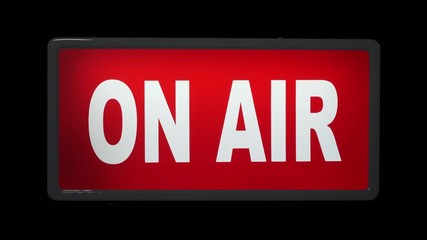 On Air sign lighting up in Broadcast TV Studio, Radio Station. It switches on then off.  - Stock 4K Video Clip Footage