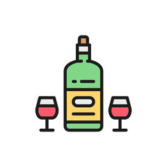 French wine, alcohol, holidays drink flat color line icon.