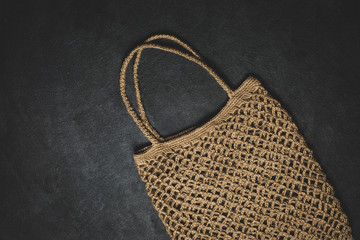 Eco-friendly knit bag for environmentally conscious people. Made from natural hemp thread. The concept of a healthy lifestyle. Biodegradable. Handmade.