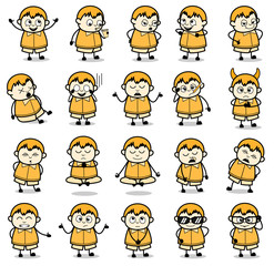 Comic Cute Fat Boy Poses - Different Vintage Concepts Vector illustrations
