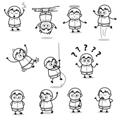 Retro Cartoon Fat Boy Poses - Set of Concepts Vector illustrations