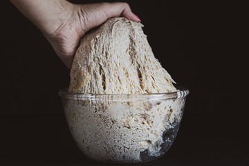 .Bread sourdough. Batter. Fermentation process. Leaven.