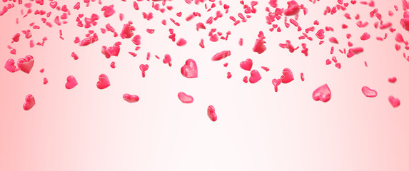 Red falling hearts Valentine day background - obrazy, fototapety, plakaty