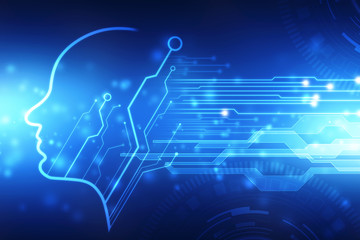 Abstract Artificial intelligence. Technology web background. Human head outline with Circuit Lines, Virtual concept, futuristic abstract background