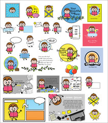 Lovely Comic Fat Boy Character - Collection of Concepts Vector illustrations