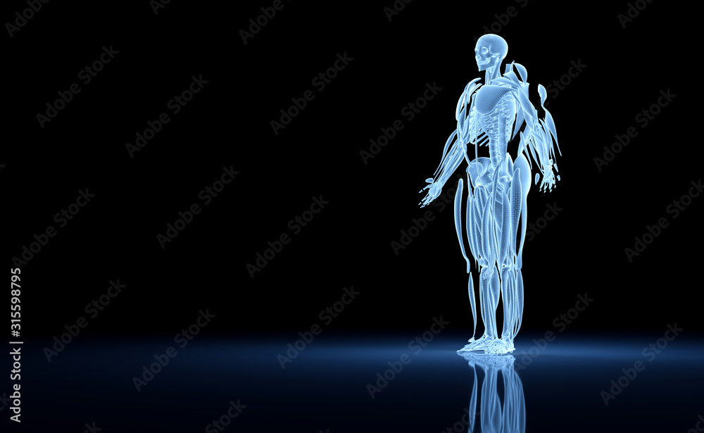 Poster digital x-ray human body holographic scan projection 3d rendering