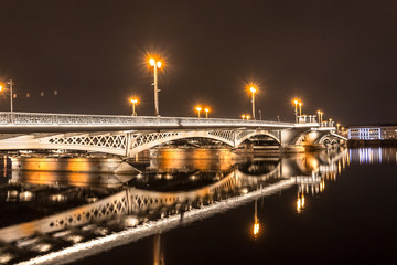 A night view of Blagoveshchenskiy Bridge in Saint-Petersburg, Russia
