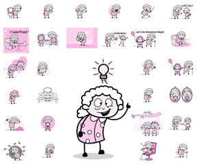 Comic Vintage Old Granny Character - Different Concepts Vector illustrations