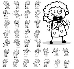 Funny Retro Cartoon Old Granny Character - Set of Concepts Vector illustrations
