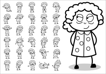 Cartoon Various Retro Old Granny - Set of Concepts Vector illustrations
