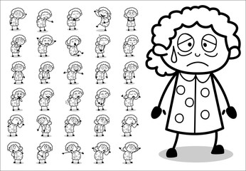 Collection of Retro Old Granny Character - Set of Concepts Vector illustrations