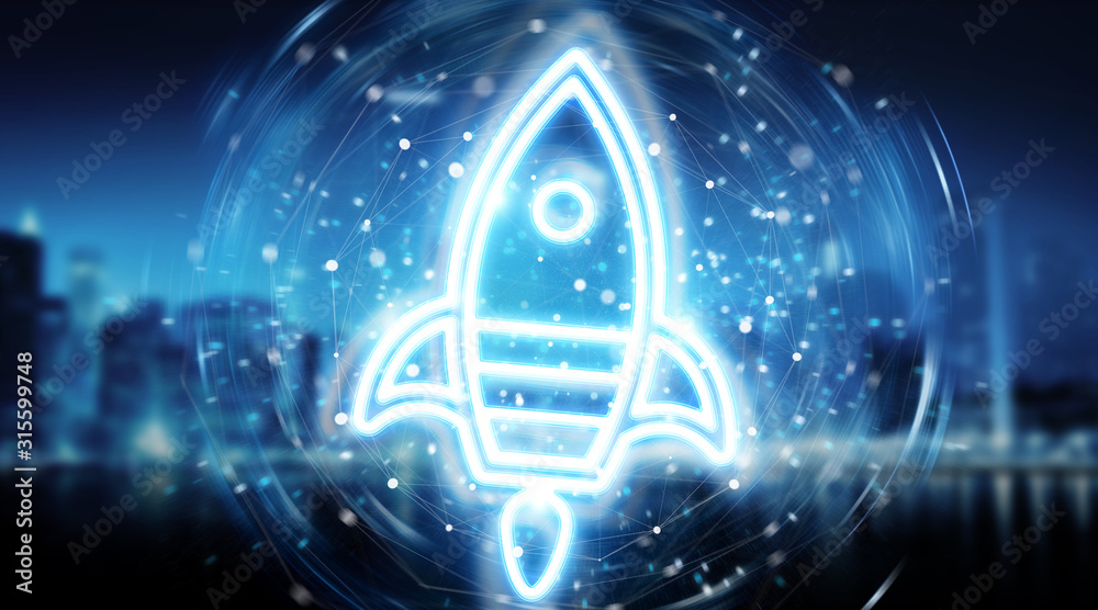 Poster Digital startup neon interface 3D rendering