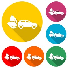 Eco Car icon isolated with long shadow