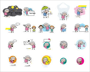 Different Types Concepts of Old Granny - Various Vector illustrations