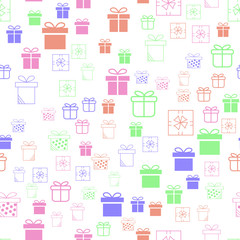 Gift boxes and parcels. Seamless vector pattern. Colorful background texture