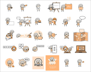 Cartoon Vintage Old Granny - Collection Funny Concepts Vector illustrations