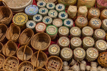 Souvenir market at Luang Prabang in Laos. Homemade artworks by local people.