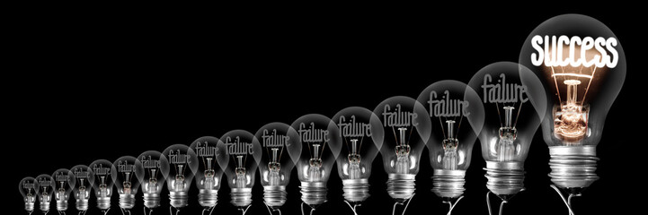 Light Bulbs with Failure and Success Concept - 315600517