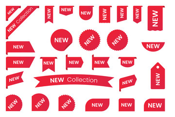Red gradient badges, labels or stickers collection.