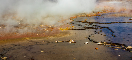 Detail of Geyser and ground surrounded with protection stones
