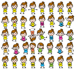Funny Cartoon Teen Girl Character - Set of Concepts Vector illustrations
