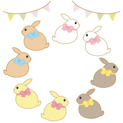 リボンをつけたうさぎ　フレーム　ガーランド　イラストセット