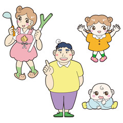 家族　キャラクター　全身　父　母　子ども　セット