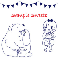 はちみつを食べるくま 女の子 猫 イラストセット Wall Mural-有枝ダフニア