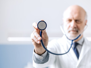 Doctor showing a stethoscope before a checkup