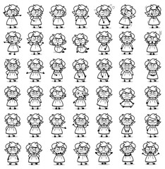 Cartoon Poses of Intelligent Girl - Collection of Concepts Vector illustrations