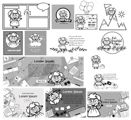 Various Comic Retro Intelligent Girl - Different Retro Concepts Vector illustrations