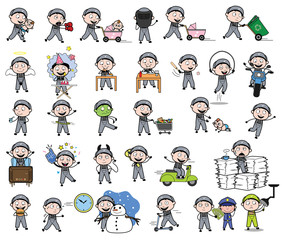 Cartoon Repairman Character - Set of Concepts Vector illustrations
