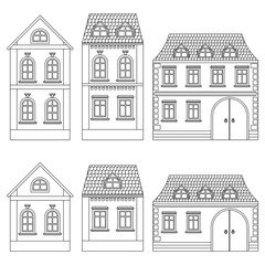 Houses. Outline drawings of buildings