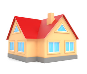 Private cottage. House with red roof. 3d rendering illustration